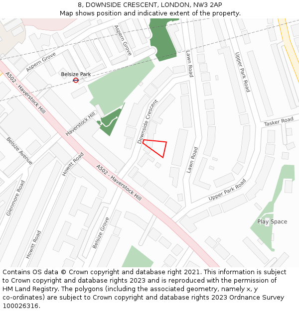 8, DOWNSIDE CRESCENT, LONDON, NW3 2AP: Location map and indicative extent of plot