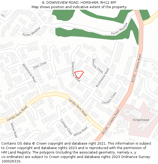 8, DOWNSVIEW ROAD, HORSHAM, RH12 4PF: Location map and indicative extent of plot