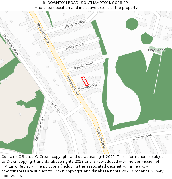 8, DOWNTON ROAD, SOUTHAMPTON, SO18 2PL: Location map and indicative extent of plot