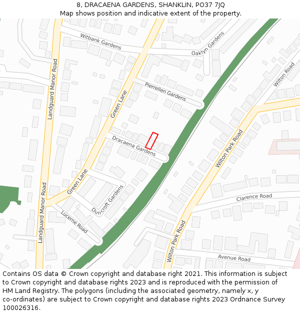 8, DRACAENA GARDENS, SHANKLIN, PO37 7JQ: Location map and indicative extent of plot