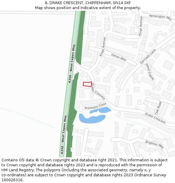 8, DRAKE CRESCENT, CHIPPENHAM, SN14 0XF: Location map and indicative extent of plot