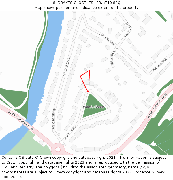 8, DRAKES CLOSE, ESHER, KT10 8PQ: Location map and indicative extent of plot