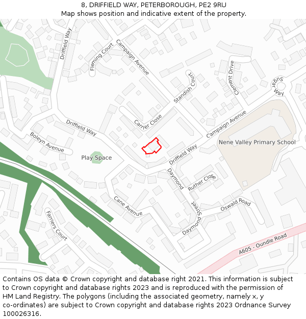 8, DRIFFIELD WAY, PETERBOROUGH, PE2 9RU: Location map and indicative extent of plot