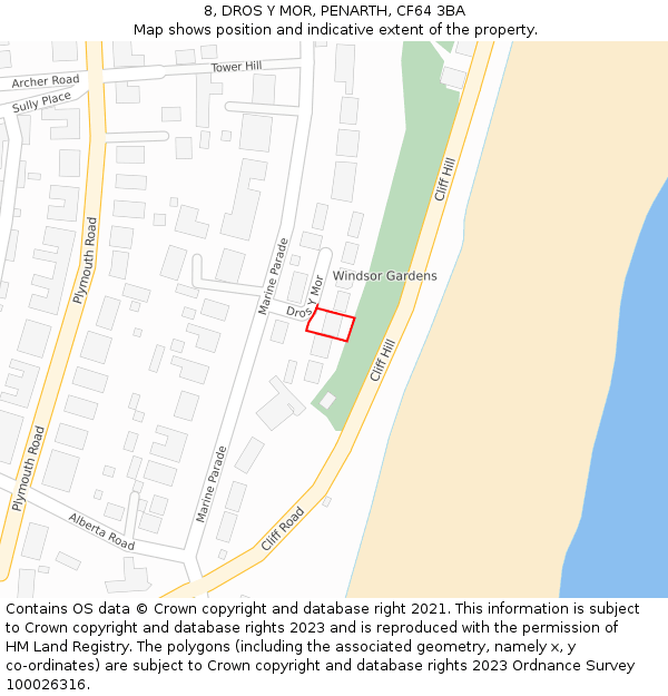 8, DROS Y MOR, PENARTH, CF64 3BA: Location map and indicative extent of plot