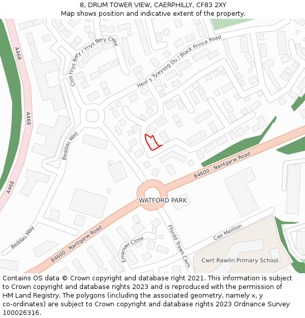 8, DRUM TOWER VIEW, CAERPHILLY, CF83 2XY: Location map and indicative extent of plot