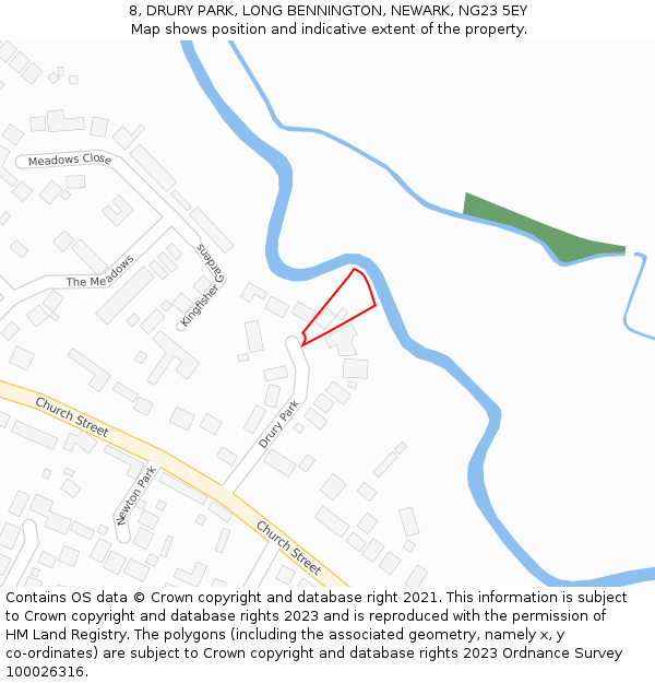 8, DRURY PARK, LONG BENNINGTON, NEWARK, NG23 5EY: Location map and indicative extent of plot