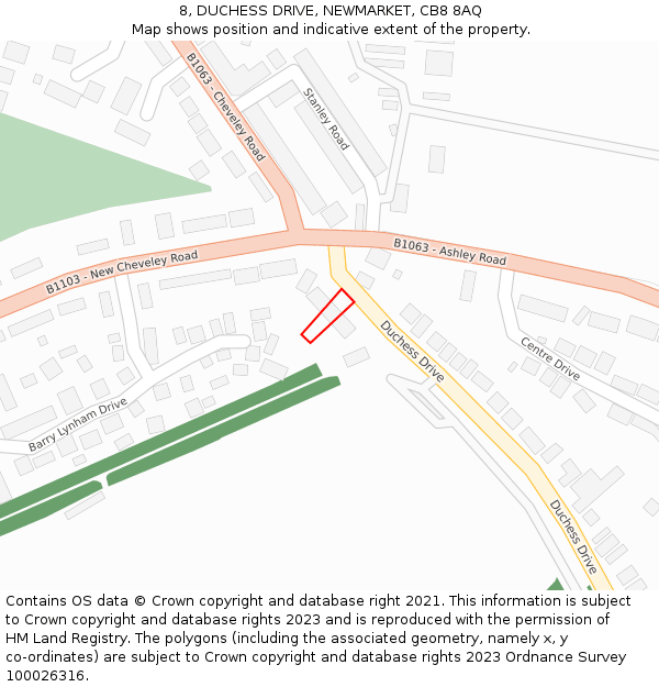 8, DUCHESS DRIVE, NEWMARKET, CB8 8AQ: Location map and indicative extent of plot