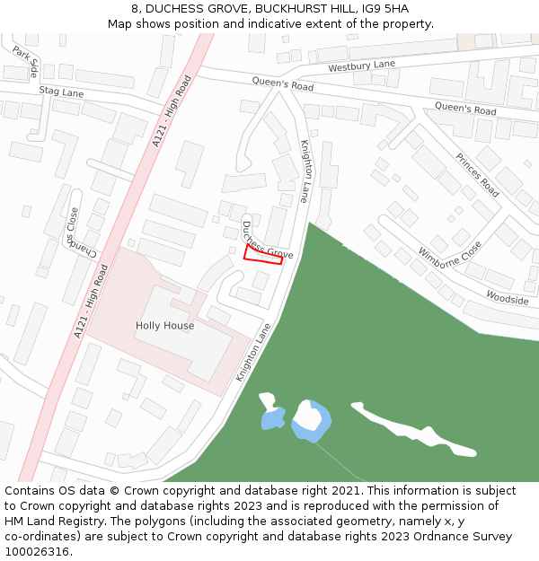 8, DUCHESS GROVE, BUCKHURST HILL, IG9 5HA: Location map and indicative extent of plot