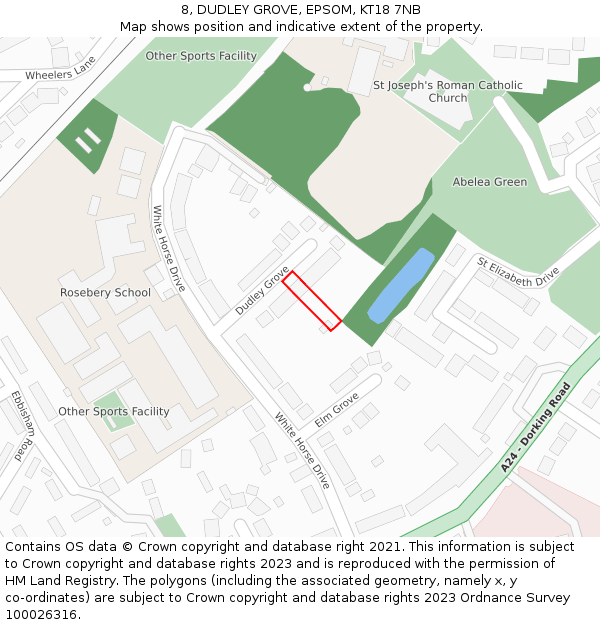 8, DUDLEY GROVE, EPSOM, KT18 7NB: Location map and indicative extent of plot