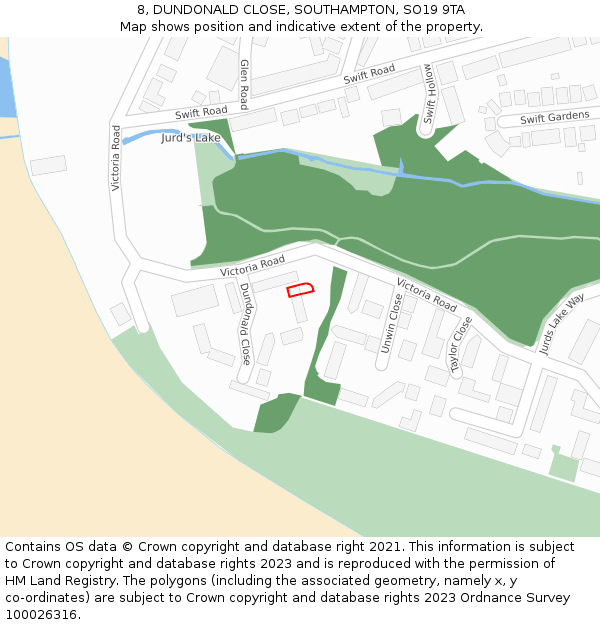 8, DUNDONALD CLOSE, SOUTHAMPTON, SO19 9TA: Location map and indicative extent of plot