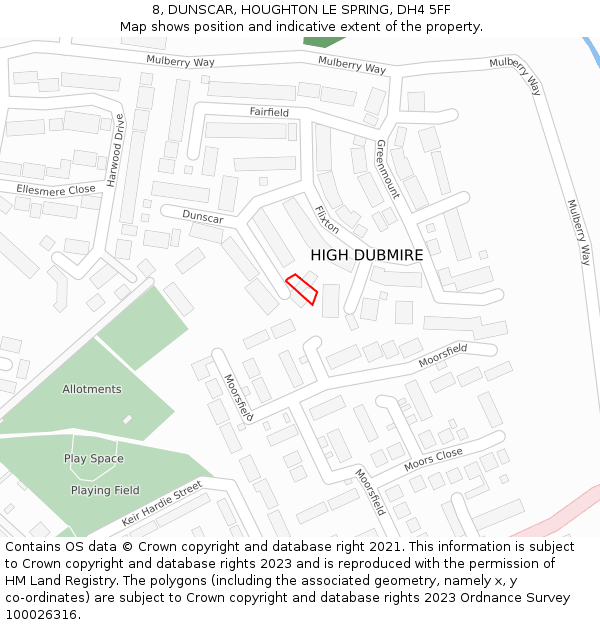 8, DUNSCAR, HOUGHTON LE SPRING, DH4 5FF: Location map and indicative extent of plot