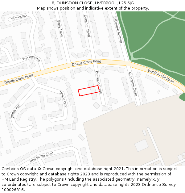 8, DUNSDON CLOSE, LIVERPOOL, L25 6JG: Location map and indicative extent of plot