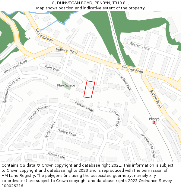 8, DUNVEGAN ROAD, PENRYN, TR10 8HJ: Location map and indicative extent of plot