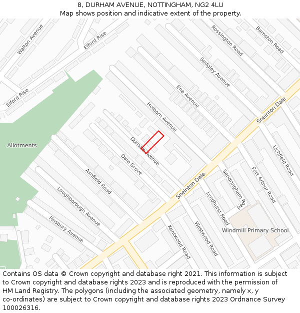 8, DURHAM AVENUE, NOTTINGHAM, NG2 4LU: Location map and indicative extent of plot