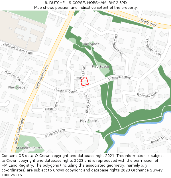 8, DUTCHELLS COPSE, HORSHAM, RH12 5PD: Location map and indicative extent of plot