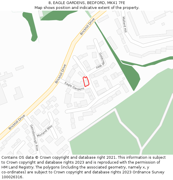 8, EAGLE GARDENS, BEDFORD, MK41 7FE: Location map and indicative extent of plot