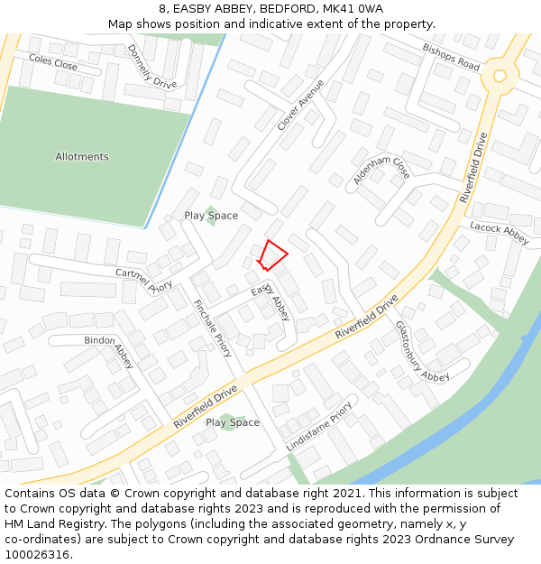 8, EASBY ABBEY, BEDFORD, MK41 0WA: Location map and indicative extent of plot