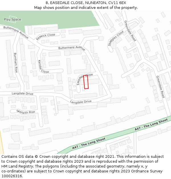 8, EASEDALE CLOSE, NUNEATON, CV11 6EX: Location map and indicative extent of plot