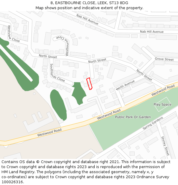 8, EASTBOURNE CLOSE, LEEK, ST13 8DG: Location map and indicative extent of plot