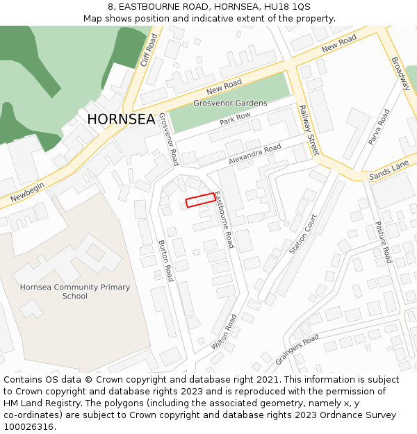 8, EASTBOURNE ROAD, HORNSEA, HU18 1QS: Location map and indicative extent of plot