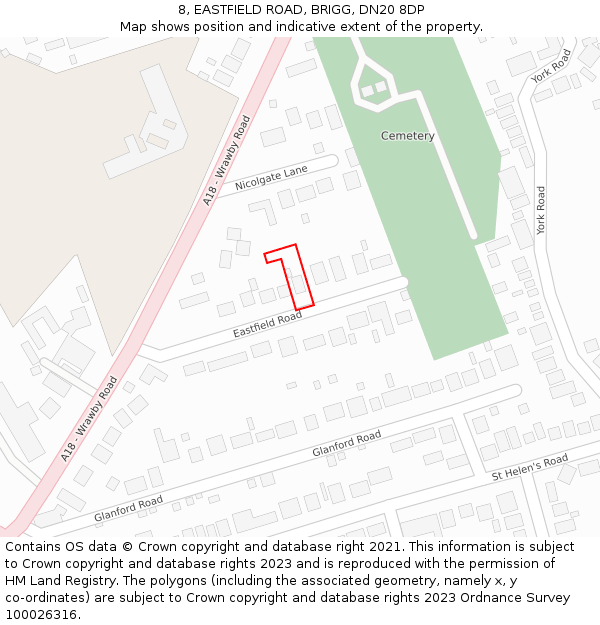 8, EASTFIELD ROAD, BRIGG, DN20 8DP: Location map and indicative extent of plot