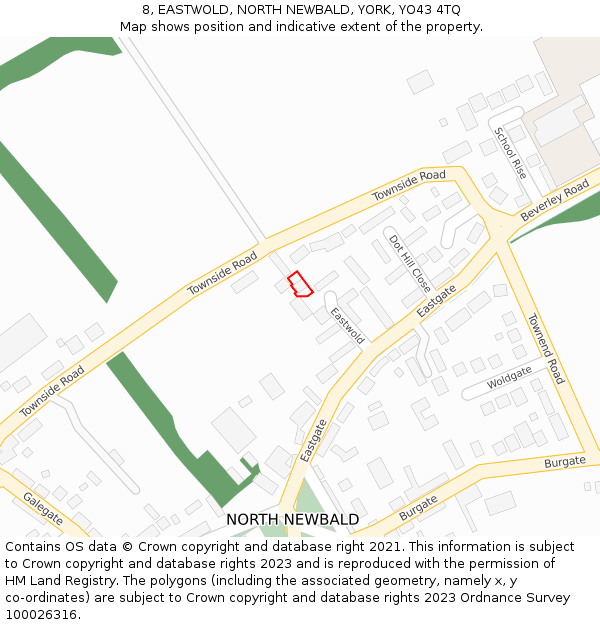 8, EASTWOLD, NORTH NEWBALD, YORK, YO43 4TQ: Location map and indicative extent of plot