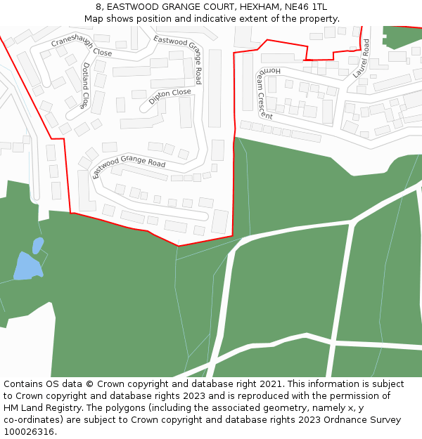 8, EASTWOOD GRANGE COURT, HEXHAM, NE46 1TL: Location map and indicative extent of plot