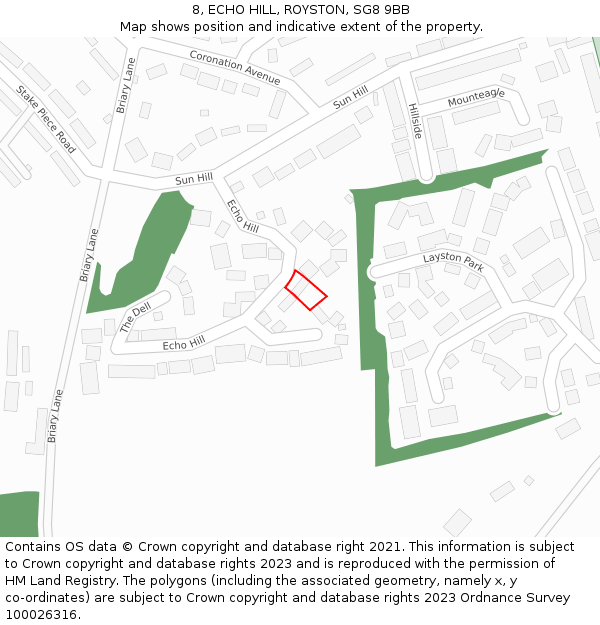 8, ECHO HILL, ROYSTON, SG8 9BB: Location map and indicative extent of plot