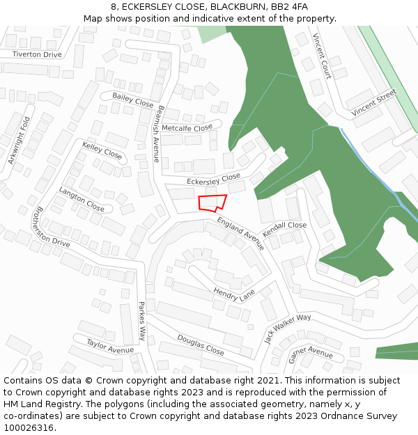 8, ECKERSLEY CLOSE, BLACKBURN, BB2 4FA: Location map and indicative extent of plot