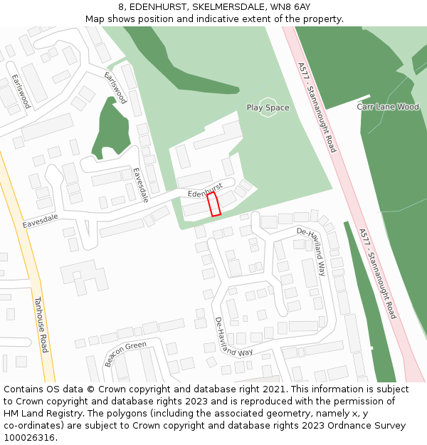 8, EDENHURST, SKELMERSDALE, WN8 6AY: Location map and indicative extent of plot