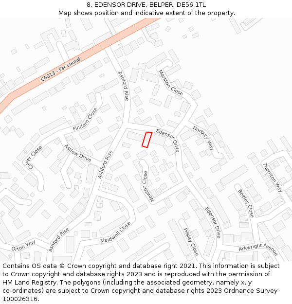 8, EDENSOR DRIVE, BELPER, DE56 1TL: Location map and indicative extent of plot