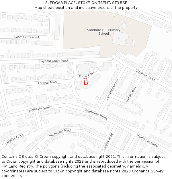 8, EDGAR PLACE, STOKE-ON-TRENT, ST3 5SE: Location map and indicative extent of plot