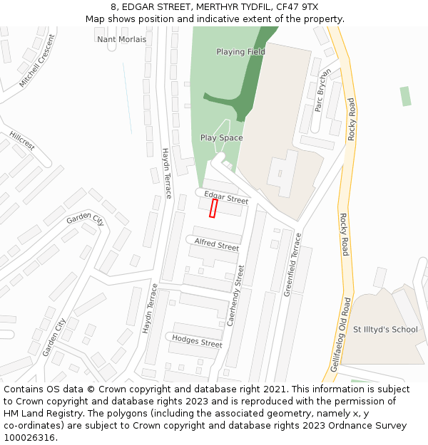 8, EDGAR STREET, MERTHYR TYDFIL, CF47 9TX: Location map and indicative extent of plot