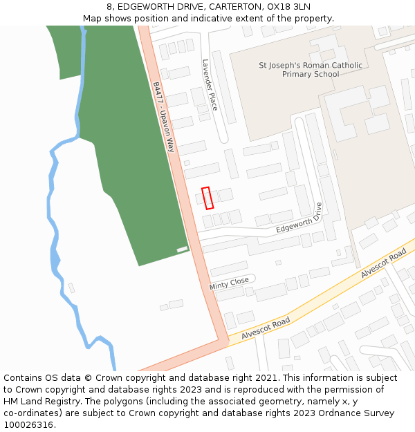 8, EDGEWORTH DRIVE, CARTERTON, OX18 3LN: Location map and indicative extent of plot