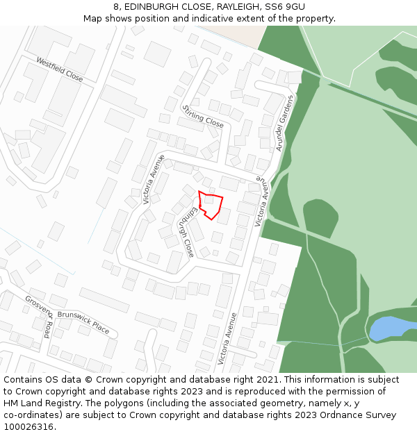 8, EDINBURGH CLOSE, RAYLEIGH, SS6 9GU: Location map and indicative extent of plot