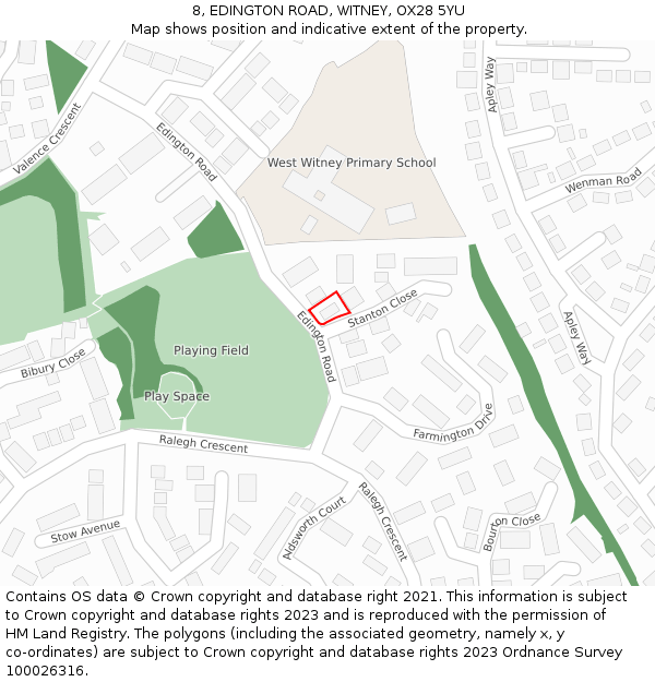 8, EDINGTON ROAD, WITNEY, OX28 5YU: Location map and indicative extent of plot