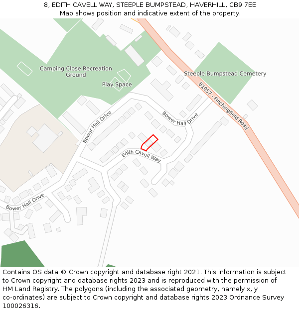 8, EDITH CAVELL WAY, STEEPLE BUMPSTEAD, HAVERHILL, CB9 7EE: Location map and indicative extent of plot