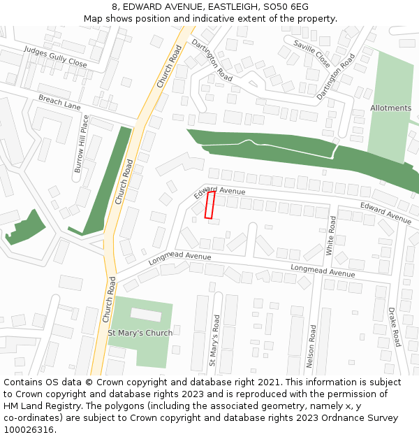 8, EDWARD AVENUE, EASTLEIGH, SO50 6EG: Location map and indicative extent of plot