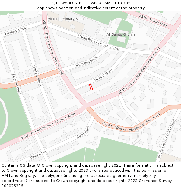 8, EDWARD STREET, WREXHAM, LL13 7RY: Location map and indicative extent of plot