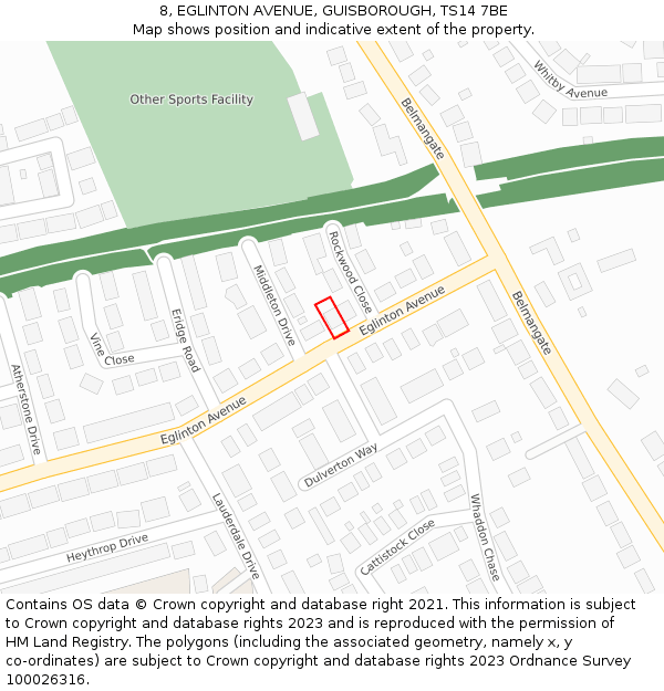 8, EGLINTON AVENUE, GUISBOROUGH, TS14 7BE: Location map and indicative extent of plot