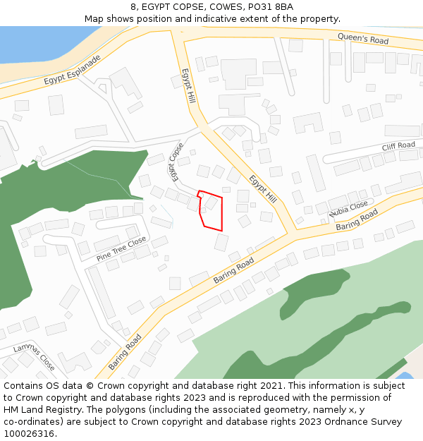 8, EGYPT COPSE, COWES, PO31 8BA: Location map and indicative extent of plot