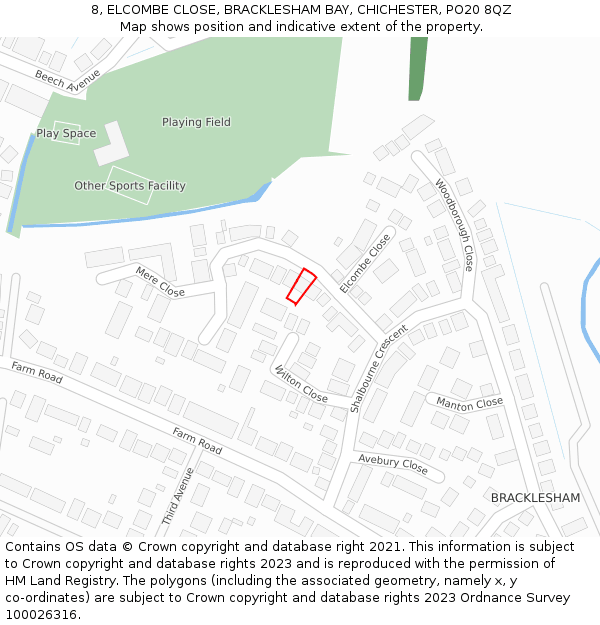 8, ELCOMBE CLOSE, BRACKLESHAM BAY, CHICHESTER, PO20 8QZ: Location map and indicative extent of plot