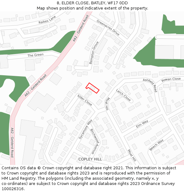 8, ELDER CLOSE, BATLEY, WF17 0DD: Location map and indicative extent of plot