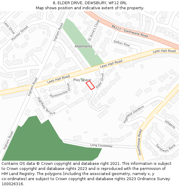 8, ELDER DRIVE, DEWSBURY, WF12 0RL: Location map and indicative extent of plot