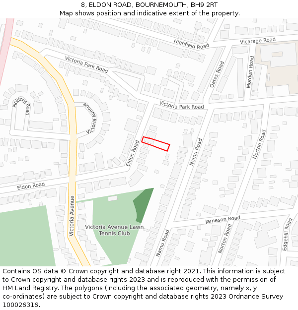 8, ELDON ROAD, BOURNEMOUTH, BH9 2RT: Location map and indicative extent of plot