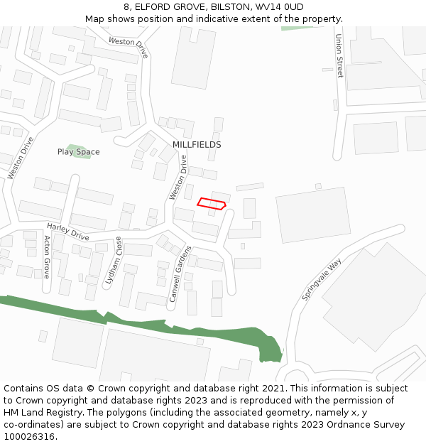 8, ELFORD GROVE, BILSTON, WV14 0UD: Location map and indicative extent of plot