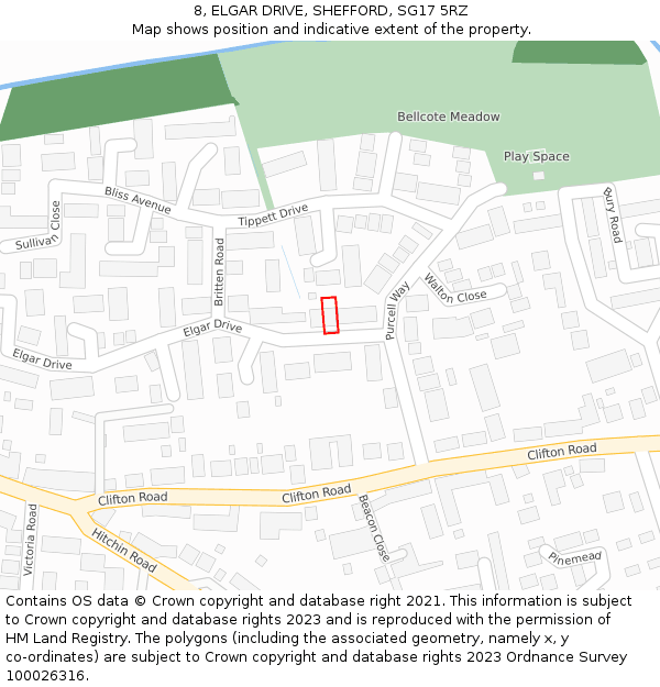 8, ELGAR DRIVE, SHEFFORD, SG17 5RZ: Location map and indicative extent of plot