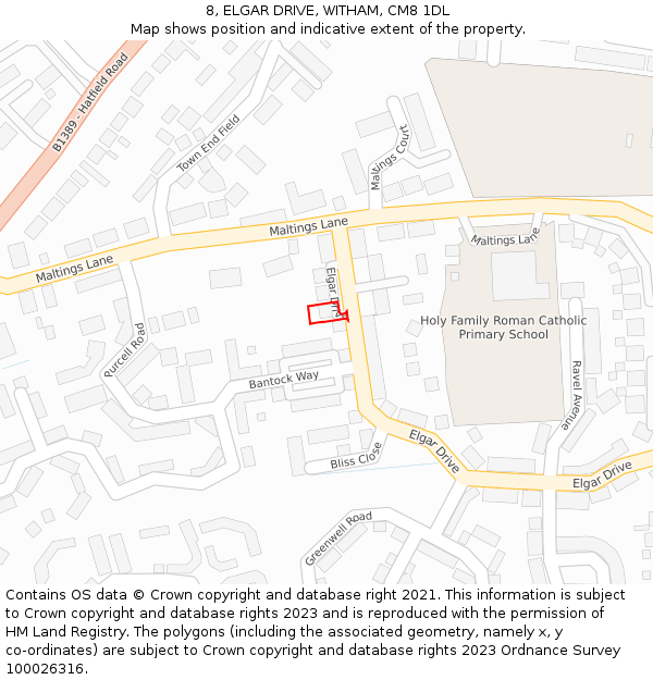 8, ELGAR DRIVE, WITHAM, CM8 1DL: Location map and indicative extent of plot