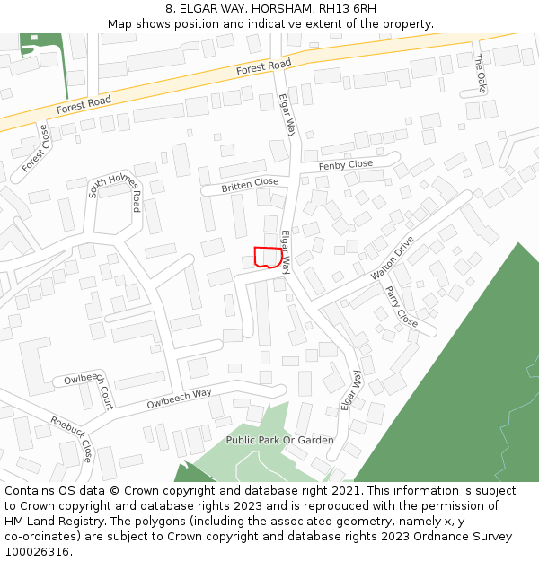 8, ELGAR WAY, HORSHAM, RH13 6RH: Location map and indicative extent of plot