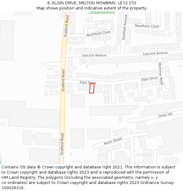 8, ELGIN DRIVE, MELTON MOWBRAY, LE13 1TG: Location map and indicative extent of plot